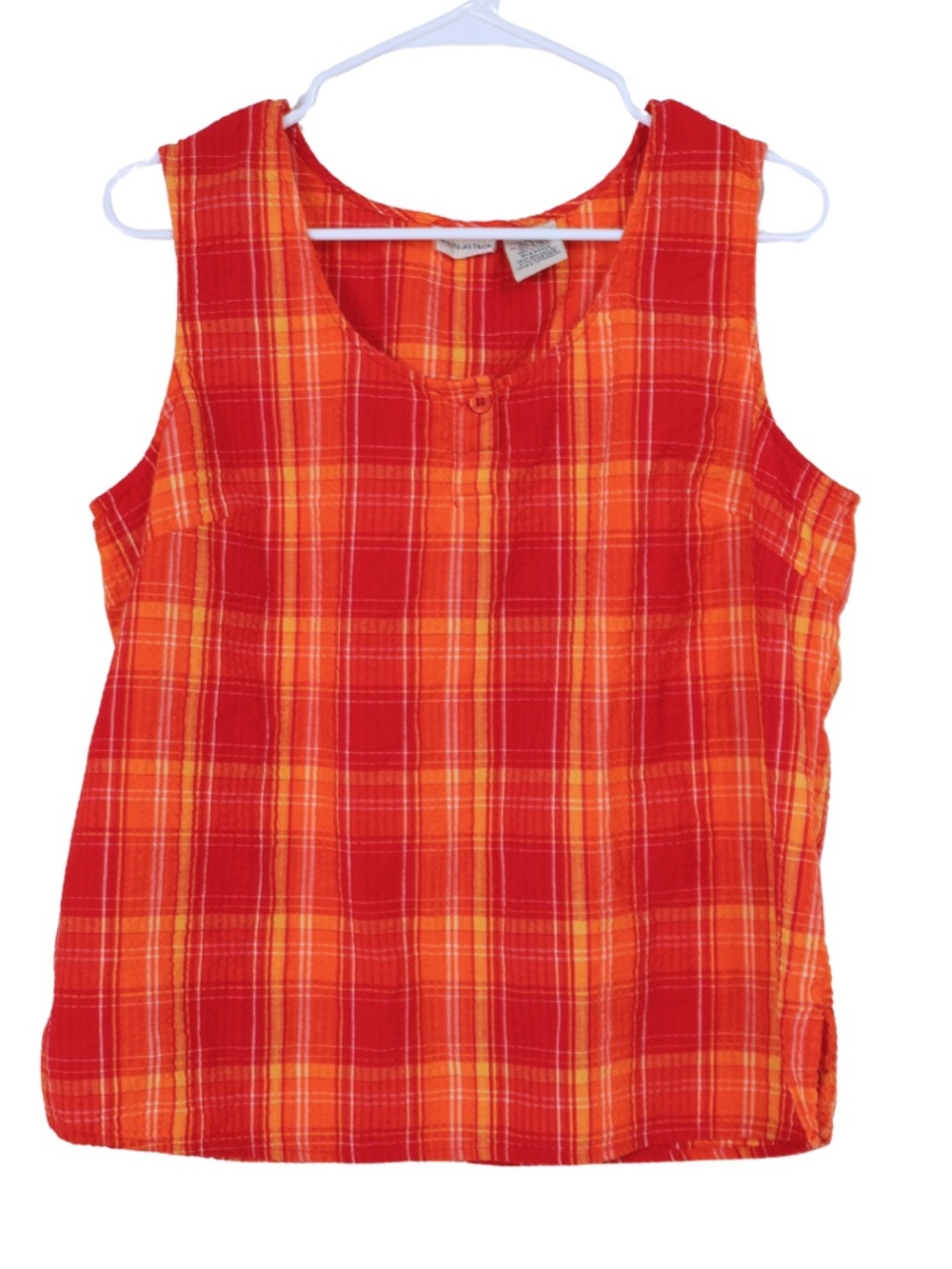 White Stag Womens XL Red Orange Plaid Tank Top Sleeveless Cotton Casual